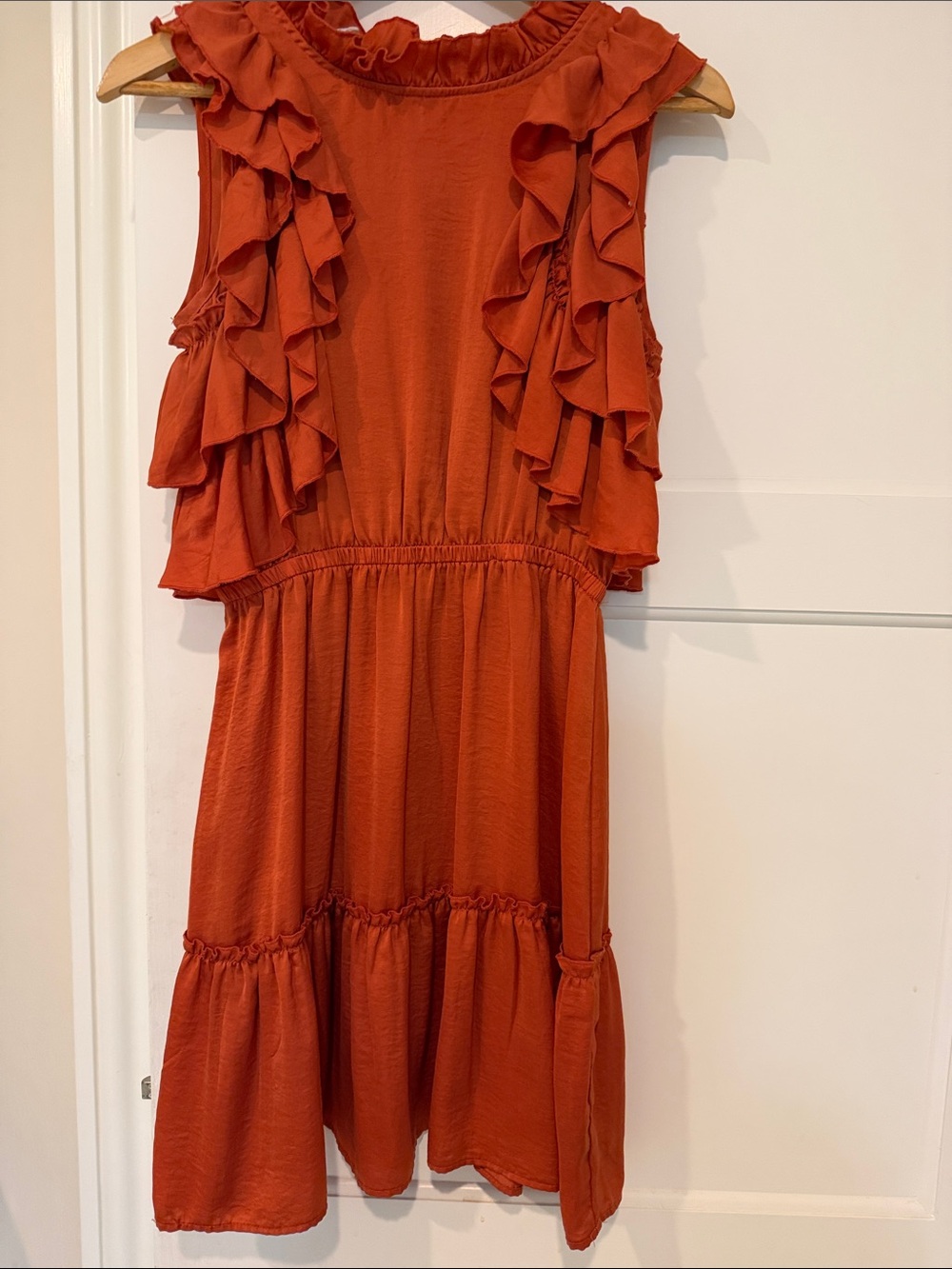 Women's Ruffle Sleeve Mini Dress in Rust Orange
